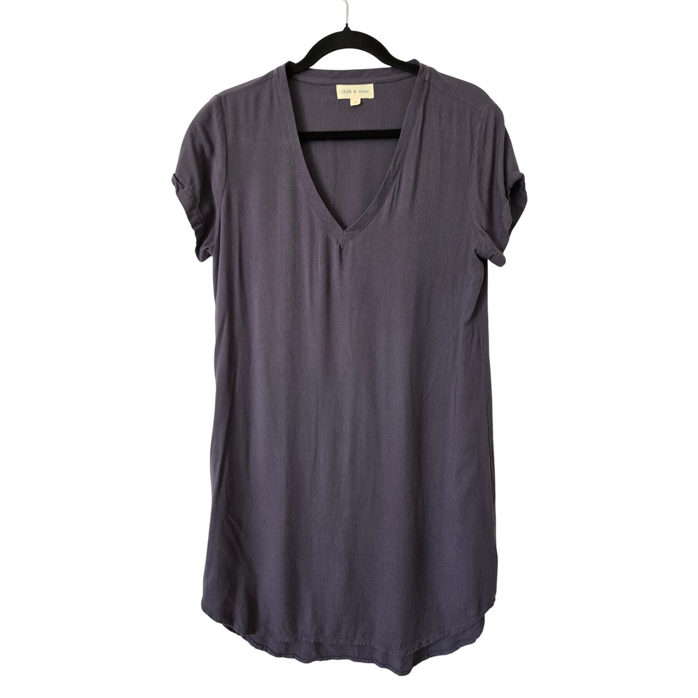 Cloth & Stone Womens S Shift Dress Gray V-Neck Short Sleeve Rayon Minimalist